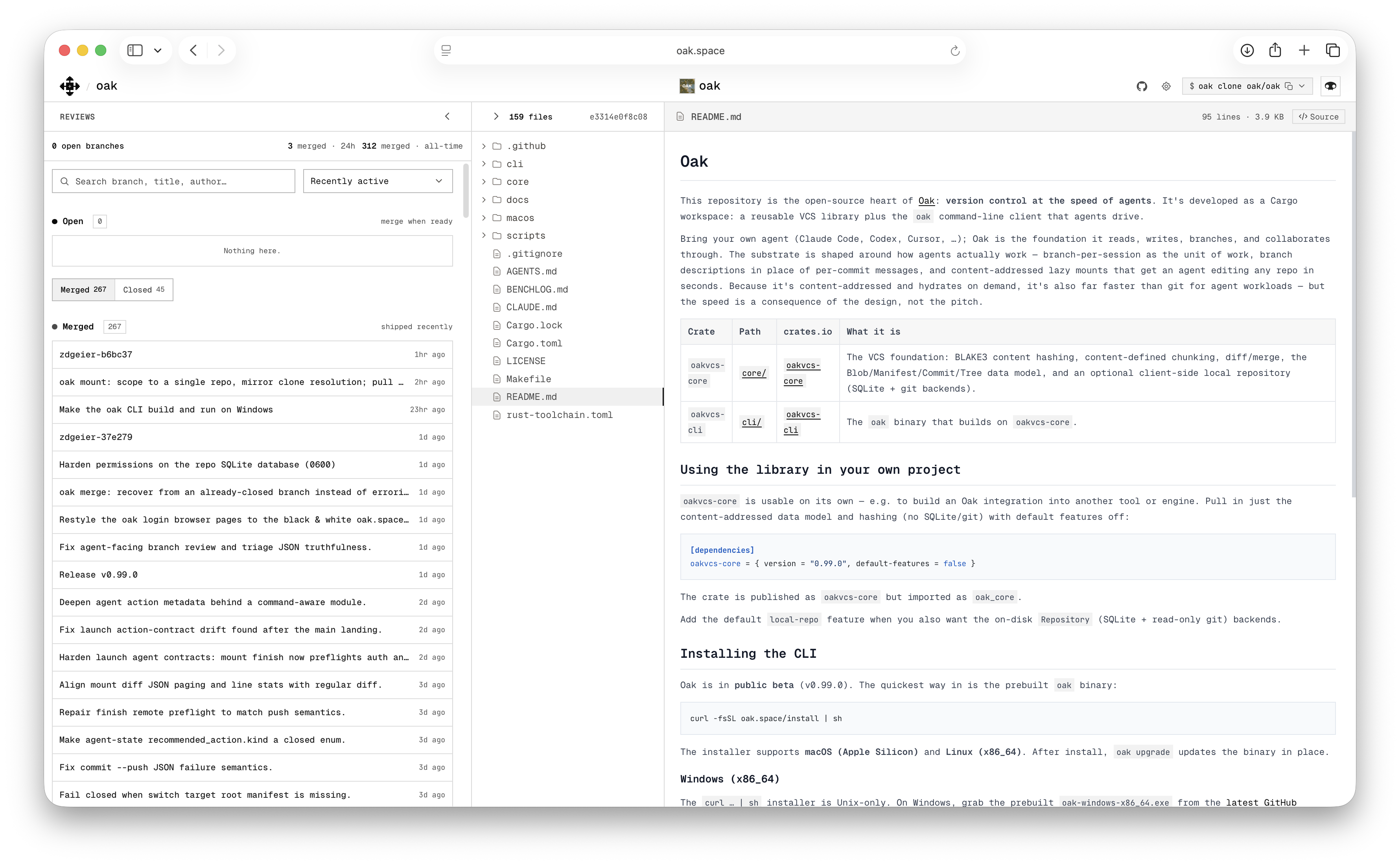 The Oak web UI